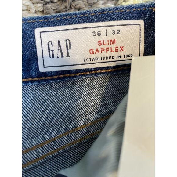 Gap Jeans Mens 36x32 NEW Slim Straight Blue Faded Stretch Denim Casual Pants - Picture 5 of 11